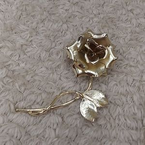 Yellow Gold Tone Rose Brooch Pin Light Weight